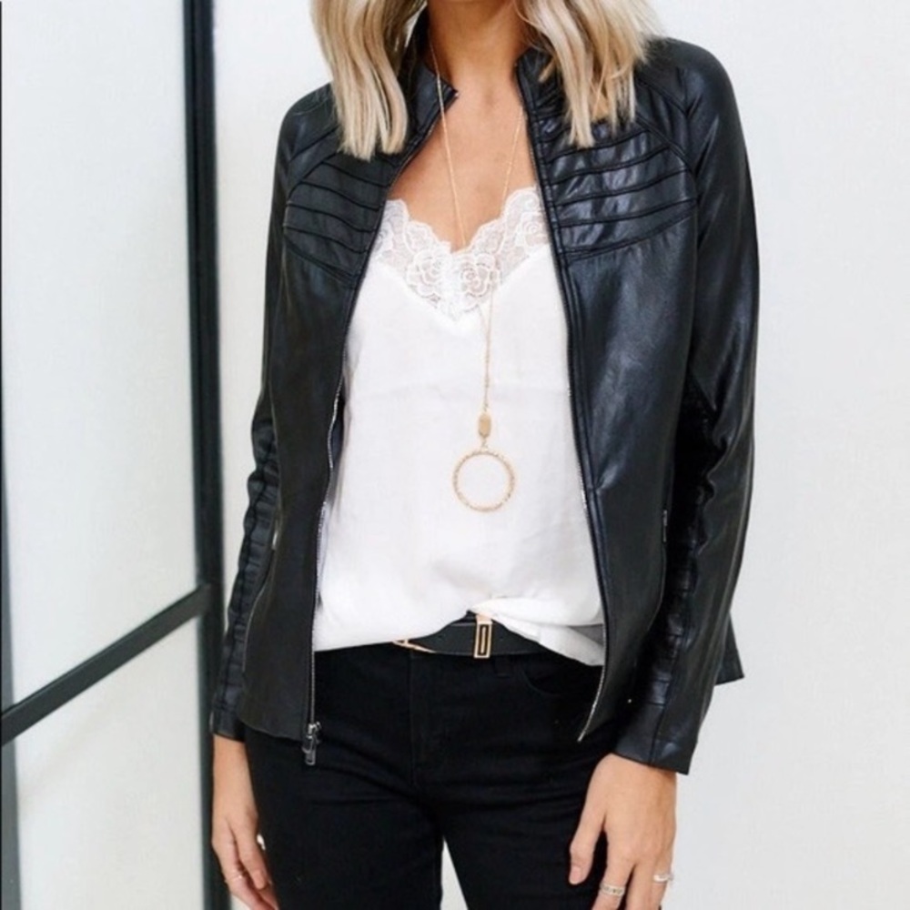 Spanx Faux Leather Moto Jacket Very Black size Medium
